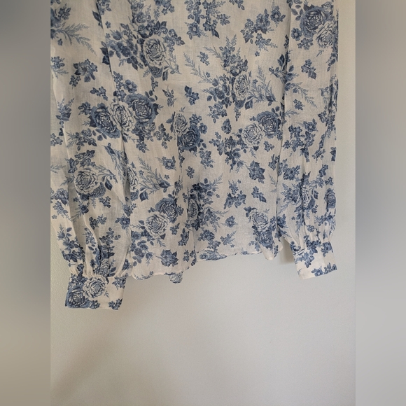 Cami NYC Vivi Boxy Floral Blouse Stonewash Floral Ramie White Blue Medium - Picture 5 of 12